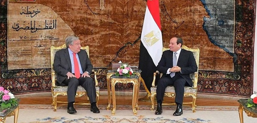 الرئيس السيسي يؤكد لجوتيريش تطلع مصر لمواصلة التعاون والتنسيق مع المنظمة الأممية في معالجة القضايا المختلفة