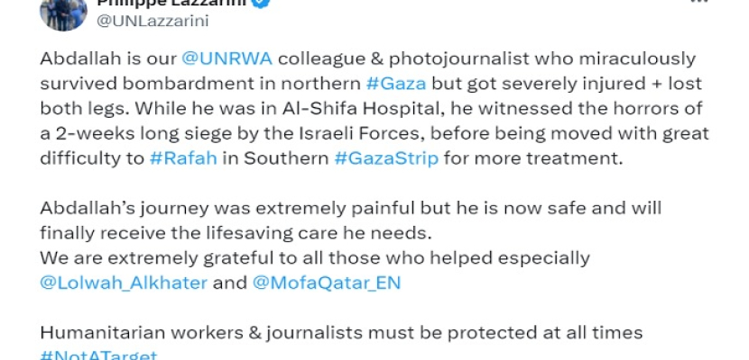 “الأونروا” تستنكر استهداف عمال الإغاثة والصحفيين بها وتطالب بحمايتهم في جميع الأوقات