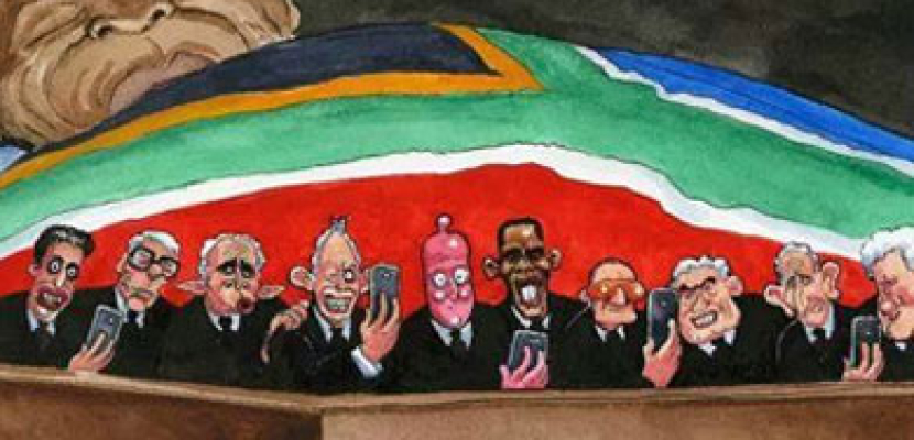 «الجارديان» تنشر كاريكاتور يسخر من زعماء العالم أثناء تأبين مانديلا