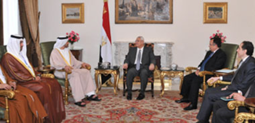 وزير خارجية الإمارات يؤكد للرئيس منصور استمرار دعم بلاده الكامل لمصر