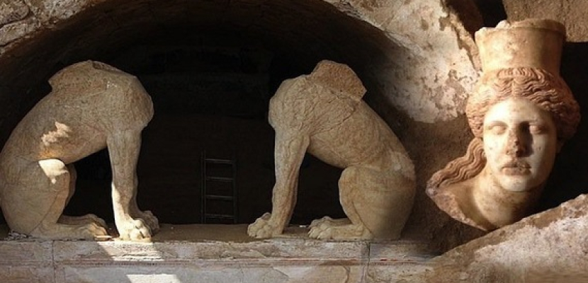 علماء آثار يكتشفون رأس تمثال لأبي الهول الإغريقي في مقبرة باليونان