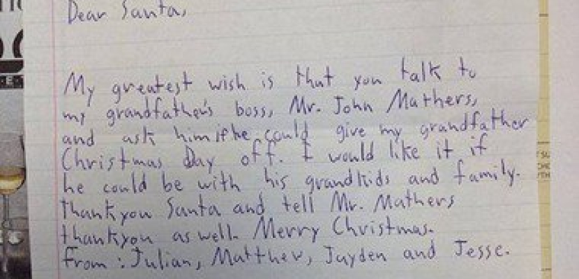 طفل يرسل خطابا لمدير جده فى العمل ليقنعه بإعطائه إجازة فى الكريسماس