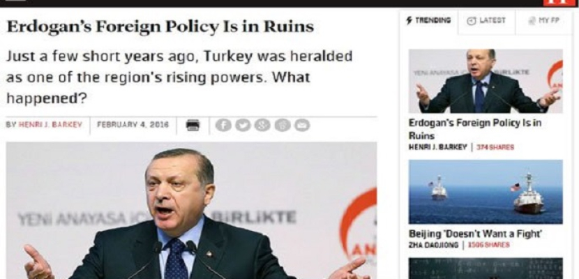 فورين بوليسى:سياسة أردوغان أدت إلى تدمير السياسة الخارجية لتركيا