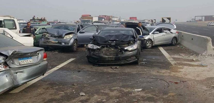 إصابة 9 أشخاص اثر اصطدام 24 سيارة على طريق شبرا – بنها بسبب الشبورة