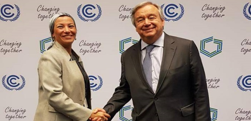 وزيرة البيئة تلتقي جوتيريش وتؤكد حرص مصر على تنفيذ اتفاق باريس