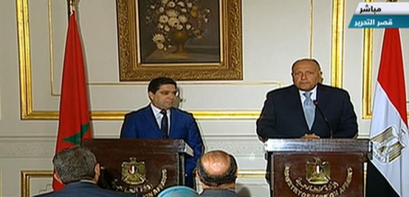 مؤتمر صحفي مشترك بين وزير الخارجية سامح شكري ونظيرة المغربي ناصر بوريطة