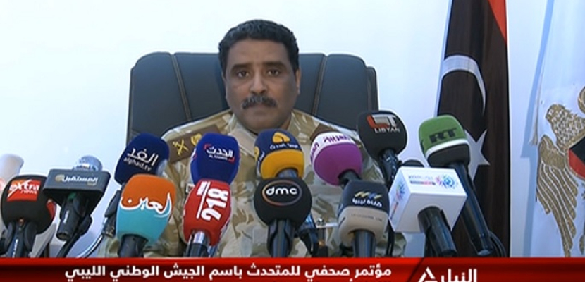 مؤتمر صحفى للمتحدث باسم الجيش الوطنى الليبي اللواء أحمد المسماري