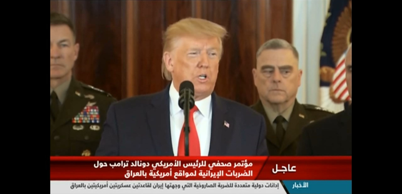 مؤتمر صحفي للرئيس الأمريكي دونالد ترامب حول الضربات الإيرانية لمواقع أمريكية بالعراق