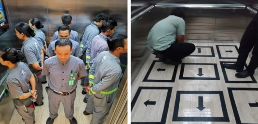كيفية الوقوف في المصعد لمنع تفشي كورونا