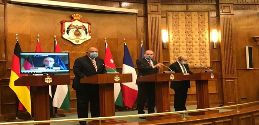 وزراء خارجية مصر والأردن وفرنسا والمانيا يؤكدون التزامهم بدعم جميع الجهود لتحقيق سلام عادل ودائم وشامل