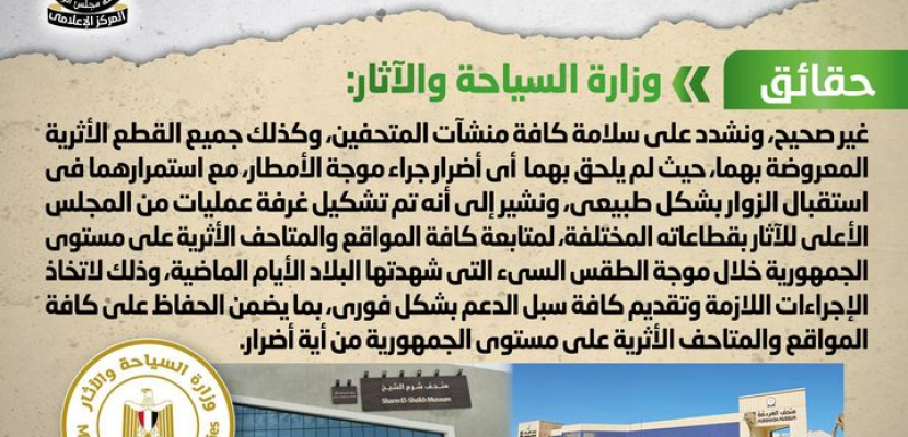 الحكومة: لاصحة لغرق متحفي شرم الشيخ والغردقة