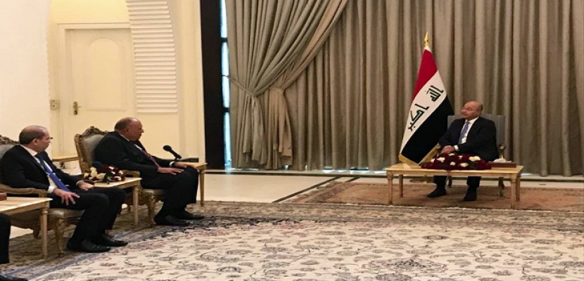 الرئيس العراقي يستقبل شكري والصفدي ويؤكد حرص بلاده على تعزيز العلاقات مع مصر والأردن
