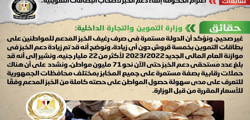 الحكومة تنفي  إلغاء دعم الخبز لأصحاب البطاقات التموينية
