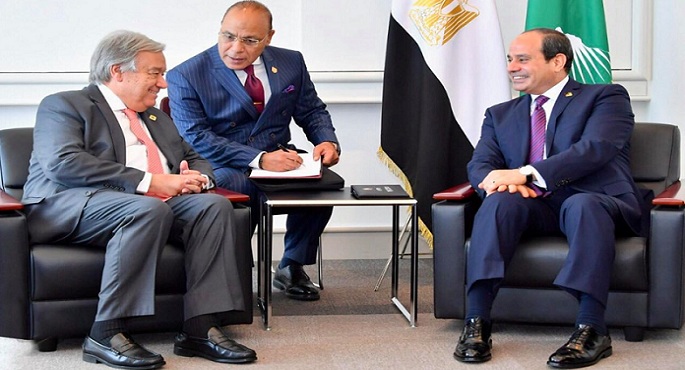بالصور.. خلال استقباله فى اديس أبابا .. الرئيس السيسى يبحث مع جوتيريش الأوضاع فى ليبيا وسوريا وعملية السلام فى الشرق الأوسط