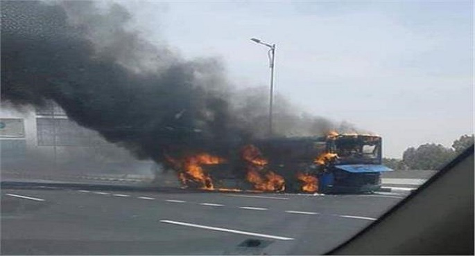 تفحم أتوبيس بمنطقة قصر القبة والحماية المدنية تسيطر على الحريق