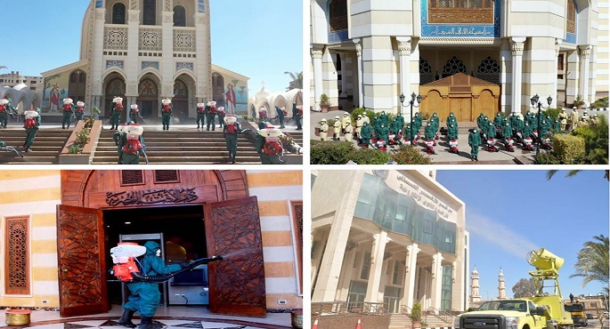 بالفيديو .. القوات المسلحة تنفذ عمليات التعقيم الوقائى لكلاً من مشيخة الأزهر ودار الإفتاء  والكاتدرائية المرقسية بالعباسية