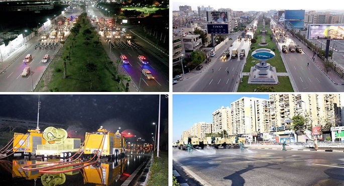 بالفيديو.. القوات المسلحة تنفذ عمليات التعقيم والتطهير الوقائى لمحور صلاح سالم ووزارة التعاون الدولى