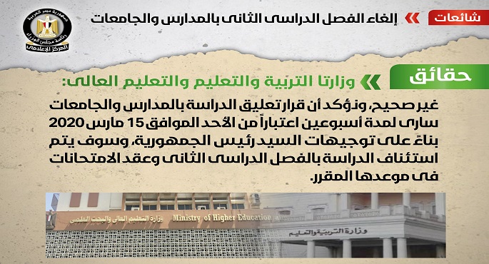 مجلس الوزراء ينفي إلغاء الفصل الدراسي الثاني بالمدارس والجامعات