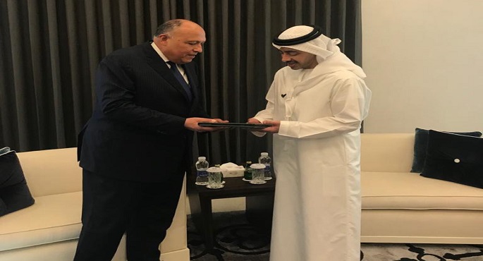 بالصور.. شكري يُسلِّم نظيره الإماراتي رسالة من الرئيس السيسي إلى رئيس الإمارات