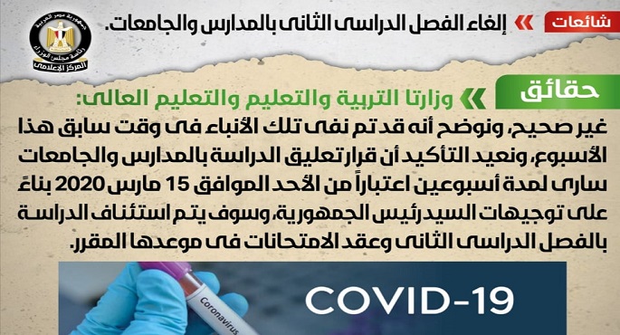 مجلس الوزراء: لا صحة لإلغاء الفصل الدراسي الثاني بالمدارس والجامعات