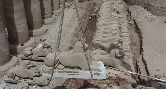 الآثار: كباش الصرح الأول بمعابد الكرنك في حالة سيئة بسبب ترميم خاطىء منذ حوالي 50 عاما