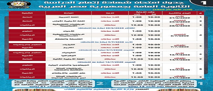 بالإنفوجراف.. مجلس الوزراء يوضح جدول امتحان شهادتي الثانوية العامة والأزهرية للعام الدراسي (2019/2020)