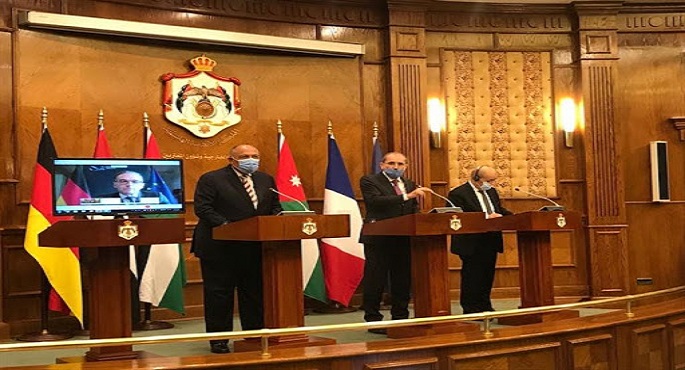مؤتمر صحفي لوزراء خارجية مصر والأردن وفرنسا وألمانيا