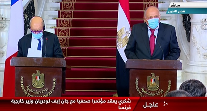 مؤتمر صحفى مشترك بين وزير الخارجية سامح شكرى ونظيره الفرنسي جان إيف لودريان
