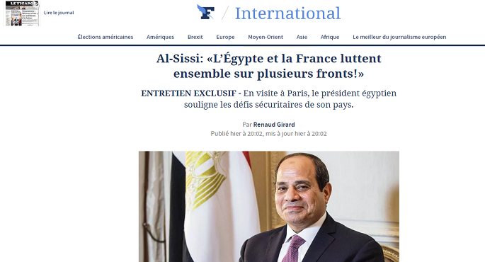 فى حديث لصحيفة لوفيجارو الفرنسية .. الرئيس السيسي : مصر وفرنسا تحاربان معاً على عدة جبهات