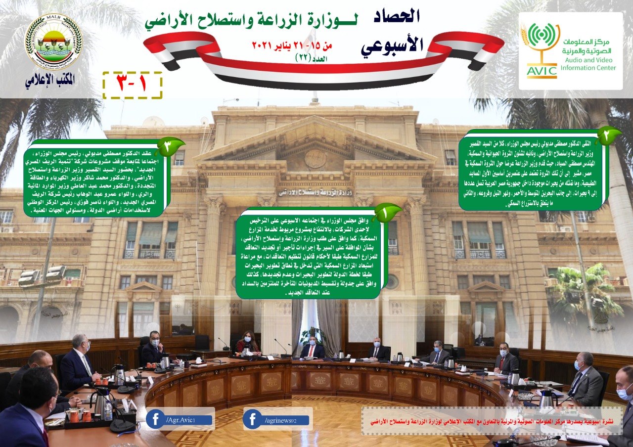 بالانفوجراف .. “الزراعة” تعرض ملخص بأهم انشطة الوزارة خلال أسبوع