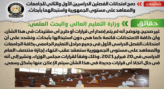 بالصور.. مجلس الوزراء: لا صحة لدمج امتحانات الفصلين الدراسيين الأول والثاني للجامعات والمعاهد واستبدالهما بأبحاث
