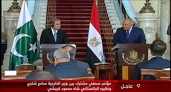 مؤتمر صحفي لوزير الخارجية سامح شكري ونظيره الباكستاني شاه محمود قريشي