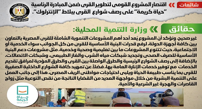مجلس الوزراء: لا صحة لاقتصار المشروع القومي لتطوير القرى على رصف الشوارع بـ”الإنترلوك”