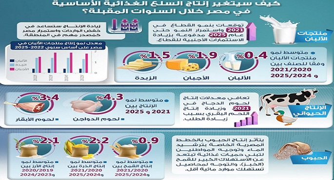 “معلومات الوزراء”يصدر إنفوجرافا حول تأثر السلع الغذائية الأساسية بالسياسات الزراعية وترشيد المياه