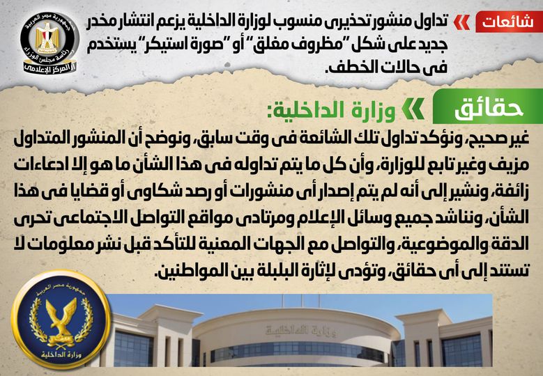 بالصور.. مجلس الوزراء ينفي صحة ما نشر حول انتشار مخدر جديد يستخدم في حالات الخطف