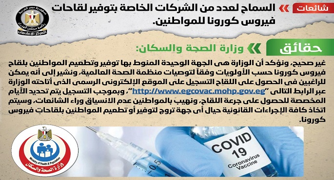 مجلس الوزراء:لا صحة للسماح لعدد من الشركات الخاصة بتوفير لقاحات فيروس “كورونا” للمواطنين