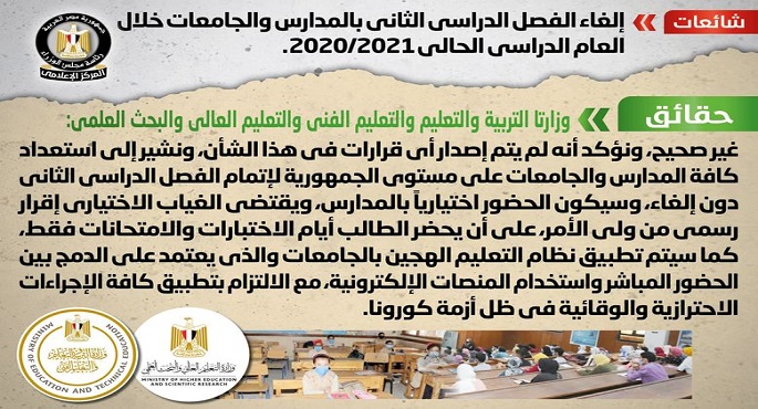 مجلس الوزراء : لا صحة لإلغاء الفصل الدراسي الثاني بالمدارس والجامعات