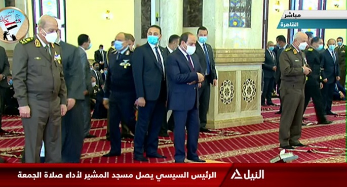 نقل شعائر صلاة الجمعة من مسجد المشير بمناسبة يوم الشهيد بحضور الرئيس السيسي