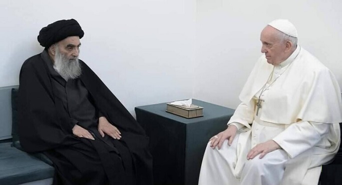 بابا الفاتيكان يعقد اجتماعاً مغلقاً مع أيه الله السيستاني المرجع الشيعى الأعلى في النجف