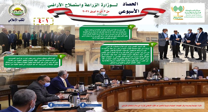 بالإنفوجراف .. الزراعة تصدر الملخص الأسبوعي بأهم أنشطتها خلال الفترة من ٢ وحتى ٨ إبريل