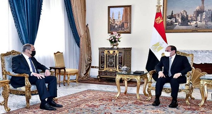 خلال لقائه لافروف..الرئيس السيسي يؤكد موقف مصر الثابت القائم على استعادة الأمن والاستقرار في دول المنطقة
