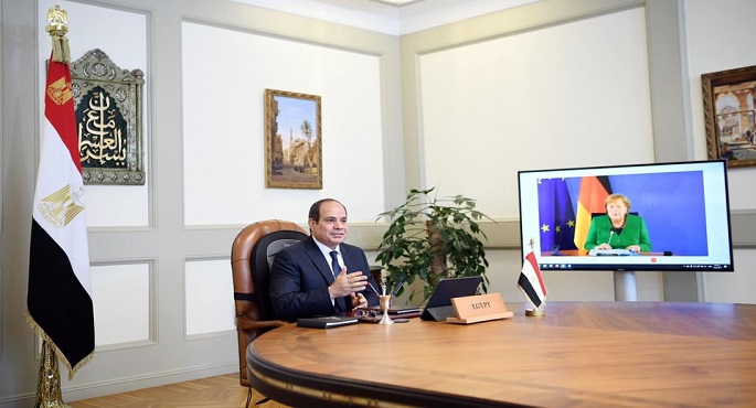 ميركل تعرب للرئيس السيسي عن تقدير ألمانيا البالغ للدور المصري في وقف إطلاق النار في الأراضي الفلسطينية