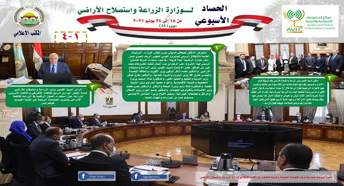 بالإنفوجراف .. الحصاد الإسبوعي لأنشطة وزارة الزراعة في الفترة من ١٨ الى ٢٤ يونيو