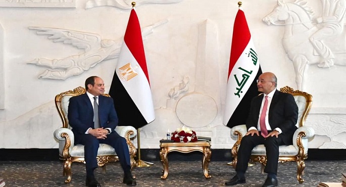 بالفيديو والصور .. خلال لقائه برهم صالح .. السيسي يؤكد تطلع مصر لتطوير التعاون مع العراق