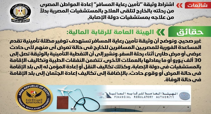 بالصور.. الحكومة تنفي اشتراط وثيقة “تأمين رعاية المسافر” إعادة المواطن من رحلته بالخارج لتلقي العلاج بالمستشفيات المصرية