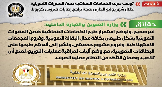 مجلس الوزراء ينفي شائعة توقف صرف الكمامات القماشية ضمن المقررات التموينية