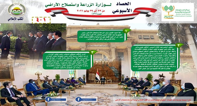 بالانفوجراف .. الحصاد الإسبوعي لأنشطة وزارة الزراعة في الفترة من ٢٣ إلى ٢٩ يوليو