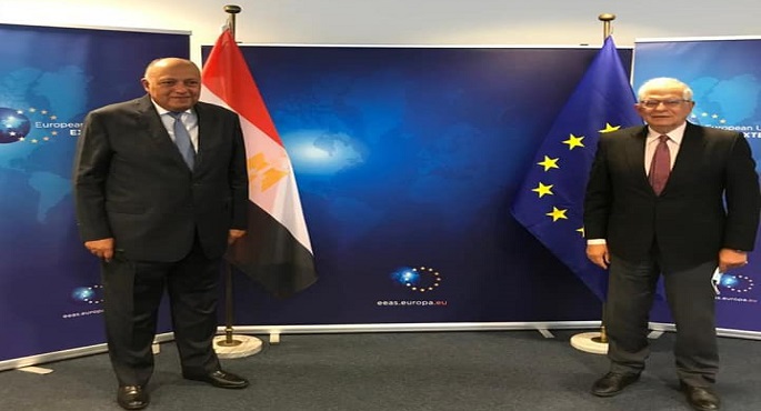 بالصور .. شكري يبحث مع الممثل الأعلى الأوروبي للشؤون السياسية التعاون بين الجانبين وملف سد النهضة