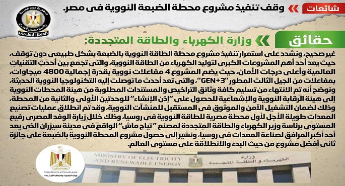 بالإنفوجراف .. مجلس الوزراء ينفي وقف تنفيذ مشروع محطة الضبعة النووية في مصر