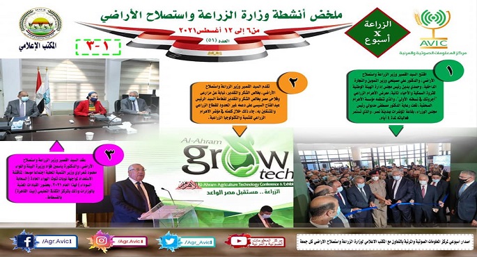 بالانفوجراف .. الحصاد الأسبوعي لأنشطة وزارة الزراعة في الفترة من ٦ إلى ١٢ أغسطس